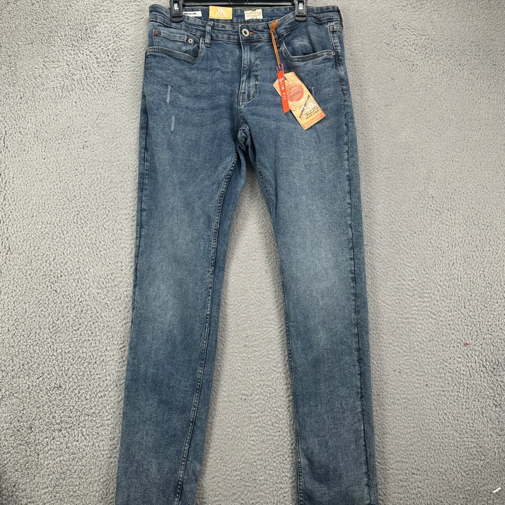 Weatherproof Vintage Soft-Lux Men Slim Fit Jeans 36X34 Blue Distressed Denim NEW